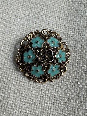 Vintage Feirich jewelry brooch blue enamel floral pin
